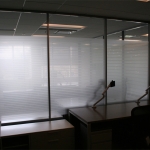 Striped glass film for privacy on Flex series walls #0666