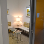 Waiting room sliding door with custom film glazing #0615