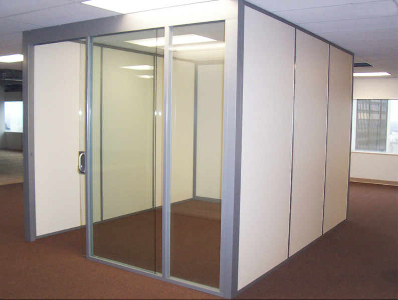 Flex Series - Glass Office Front with Sliding Glass Door and Solid Side Panels #0028