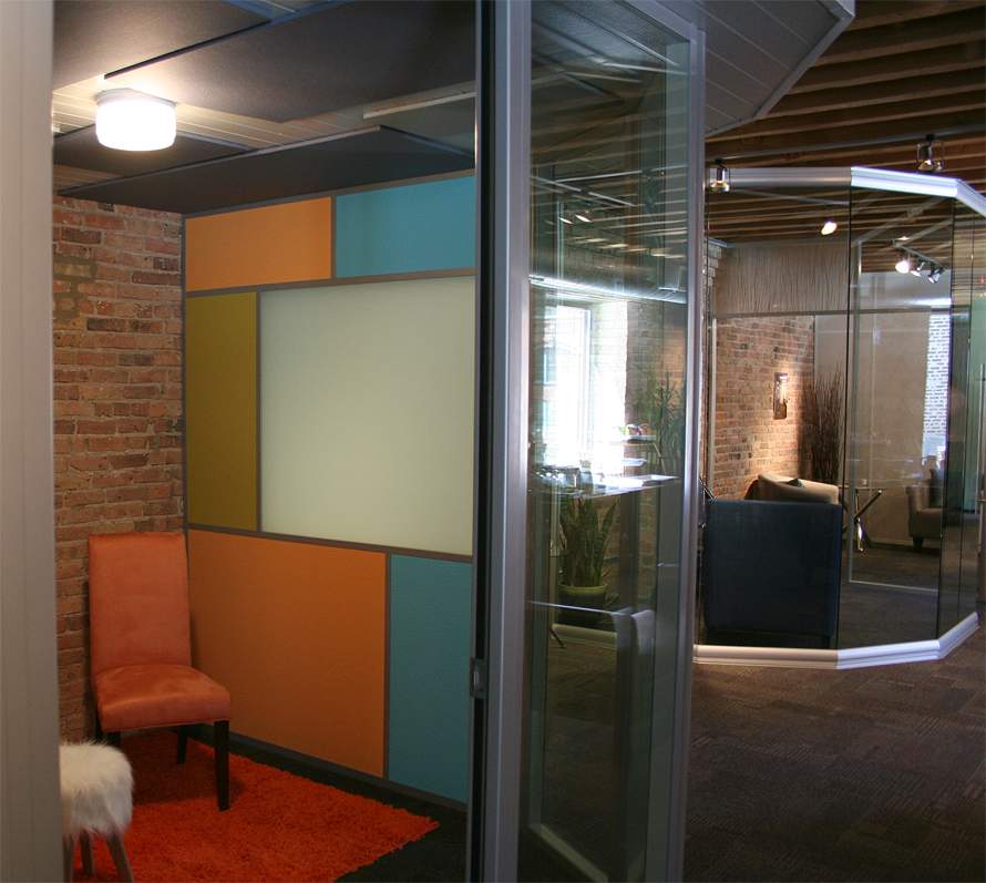 Freestanding breakout room with fabric acoustical wall and ceiling panels #1030
