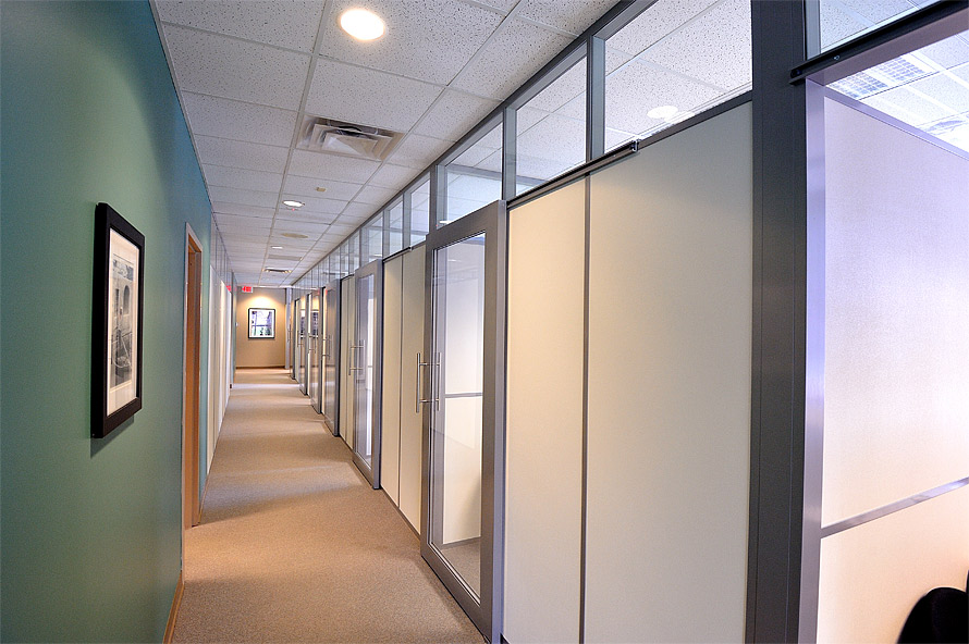 Solid wall panel offices with glass clerestory demountable wall partitions #0589