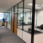 Black frame glass and solid panel offices with flush mount wood doors #1633