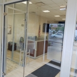All glass double swing doors - Credit Union Installation #1523