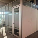 Free-Standing Demountable Wall Offices with Anodized Frame Finish and Glass Fronts with Privacy Window Film #1841