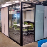 Flex Series freestanding solid office walls integrated with View glass sidelights #0949