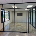 Flex Series Glass Walls with Roller Latch Swing Glass Door and Locking Barpull Door Hardware #1838
