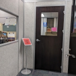 Freestanding Flex Series demountable office walls with half-lite wood door #1665