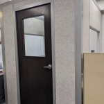 Freestanding Flex Series demountable walls with half-lite swing door #1664