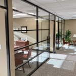 Glass office fronts with black frame transoms #1642