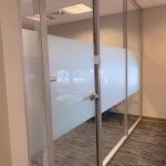 Glass office with sliding glass door and privacy opaque window film #1530