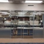 School cafeteria demountable walls Flex Series with locking sliding doors #1213