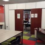 Wood double sliding doors - education installation #0925