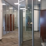 Angled interior glass wall private offices flex series #0616