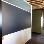 Flex series wall with integrated chalkboard and white wall trim #0436