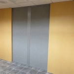 Double wood sliding doors with pleats grid silverado finish wall panels #0336