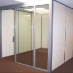 Flex Series - Glass Office Front with Sliding Glass Door and Solid Side Panels #0028