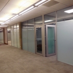 Glass wall with privacy film classroom application Flex Series wall system