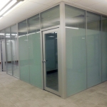 Frosted glass offices with aluminum framed glass doors and clear tempered clerestory #0388