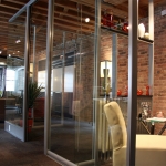 Modern glass walls with integrated shelves #0553