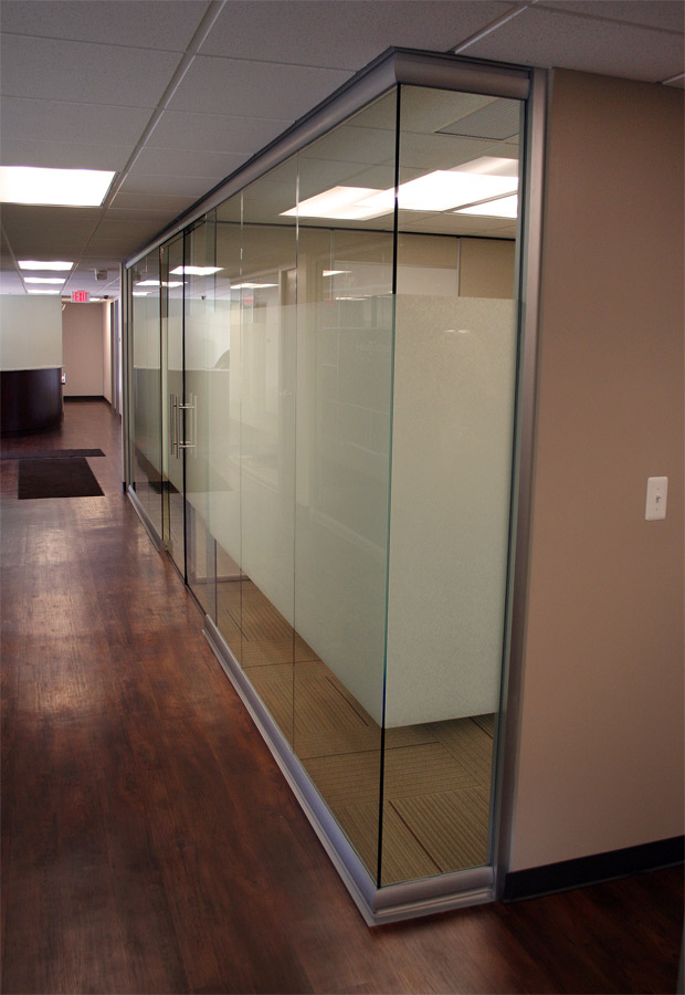 Architectural glass office front with glass open corner #1214