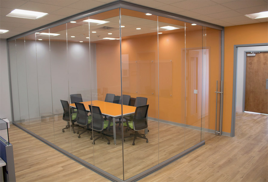 Conference room full glass installation with sliding door View Series #1216