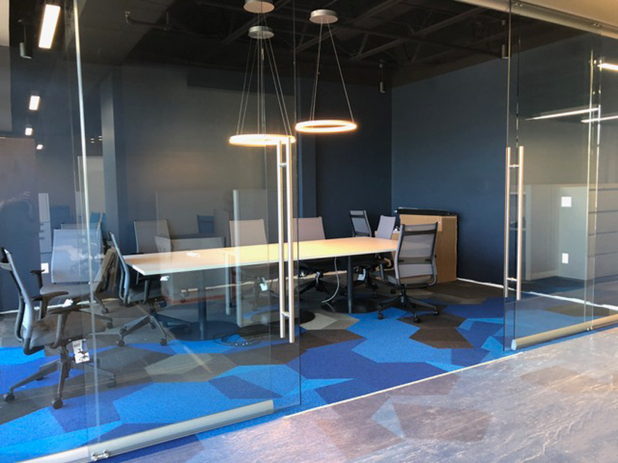 Conference room glass wall installation with sliding double doors #1217