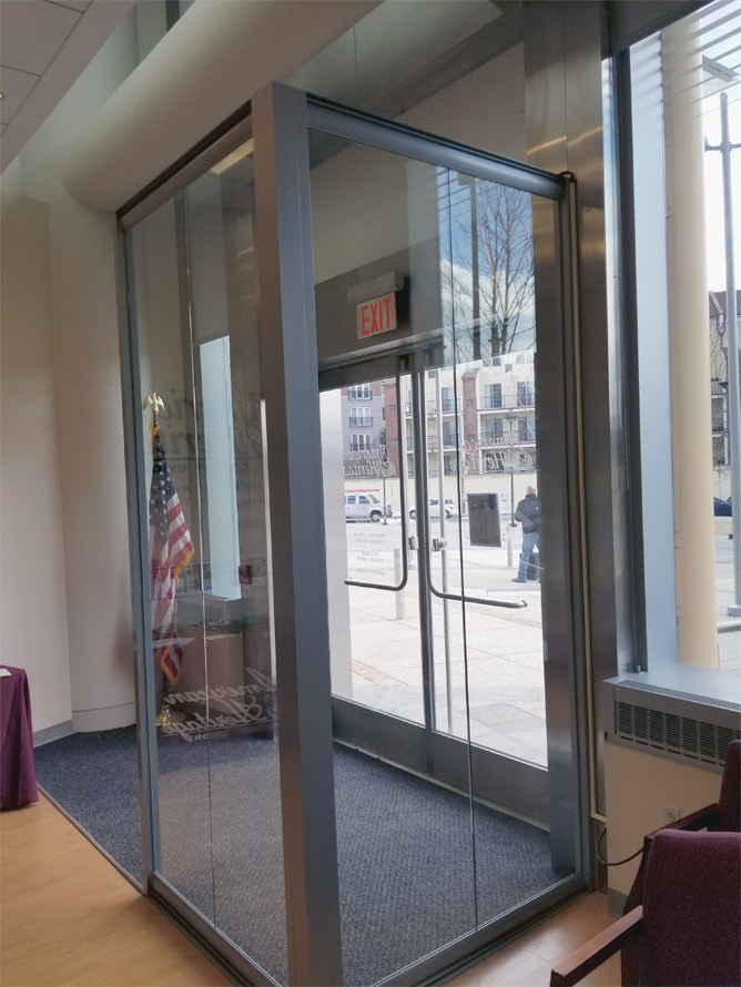 Freestanding glass vestibule with View Series - Credit Union glass wall installation #1219