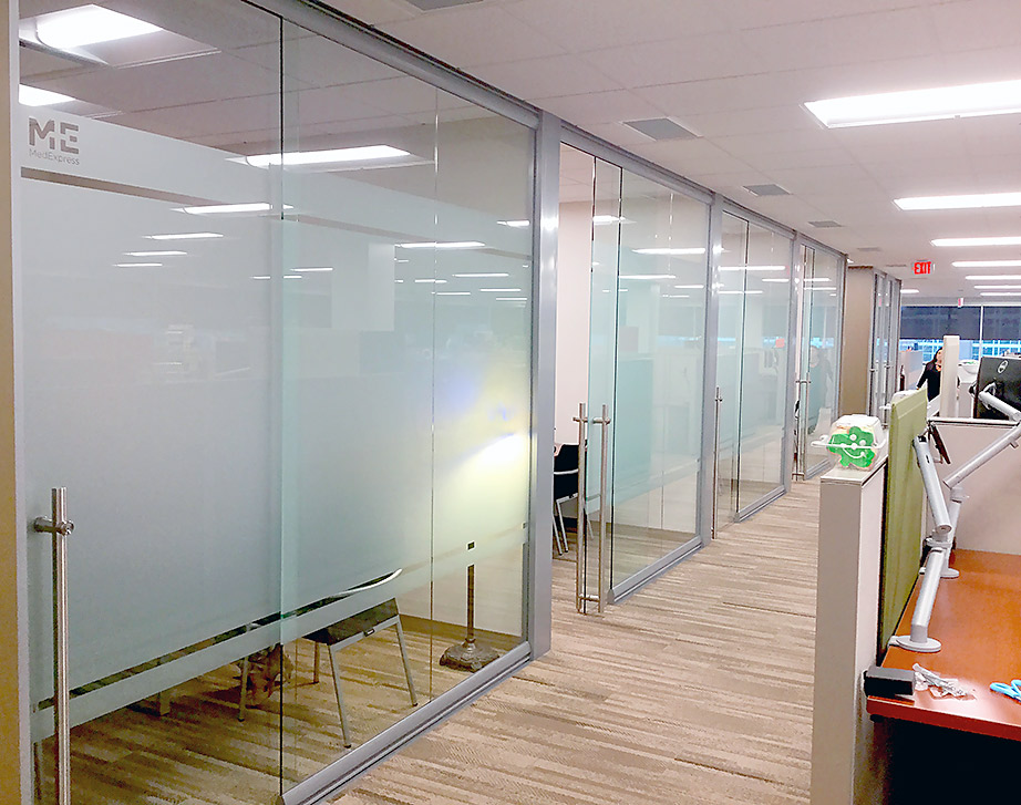 Glass offices with applied frosted privacy glass film #0940