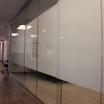 Double sliding glass door conference room with privacy film #0627