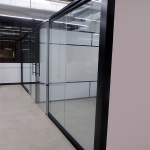 Freestanding View series glass office fronts with flex sidewalls #0367