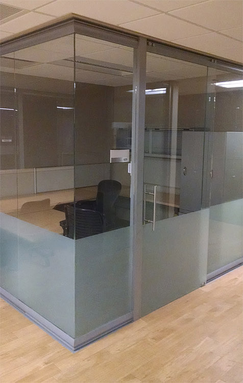 Glass office with frameless glass sliding door #0638