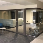 Glass Wall Reception Area with Brownstone Finish - University Installation #1531