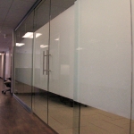 Double sliding glass door conference room with privacy film #0627