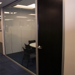 Glass meeting room with solid wood veneer door #0645