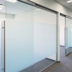 Glass office walls with soft-closing sliding glass door hardware #0632