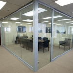 Glass wall Conference room with frameless glass swing door #0477