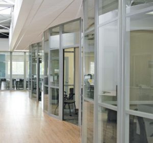 curved glass wall for education interiors