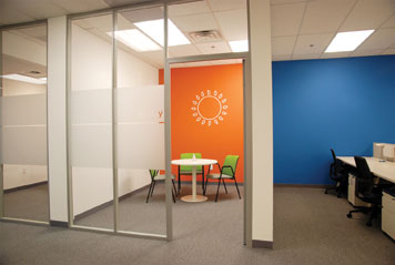 moveable glass offices walls with pre-existing walls