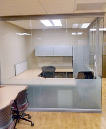 seamless glass office wall with etched look privacy