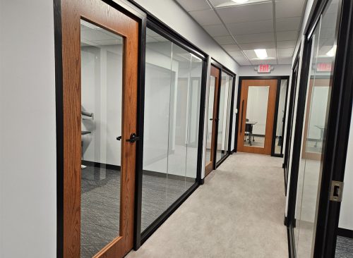 View Series with black frame finish and solid core wood full lite doors